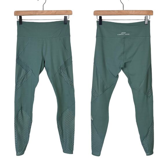Lorna Jane Alexa Core Green High Waisted Perforated & Mesh Athletic Leggings - Picture 4 of 11
